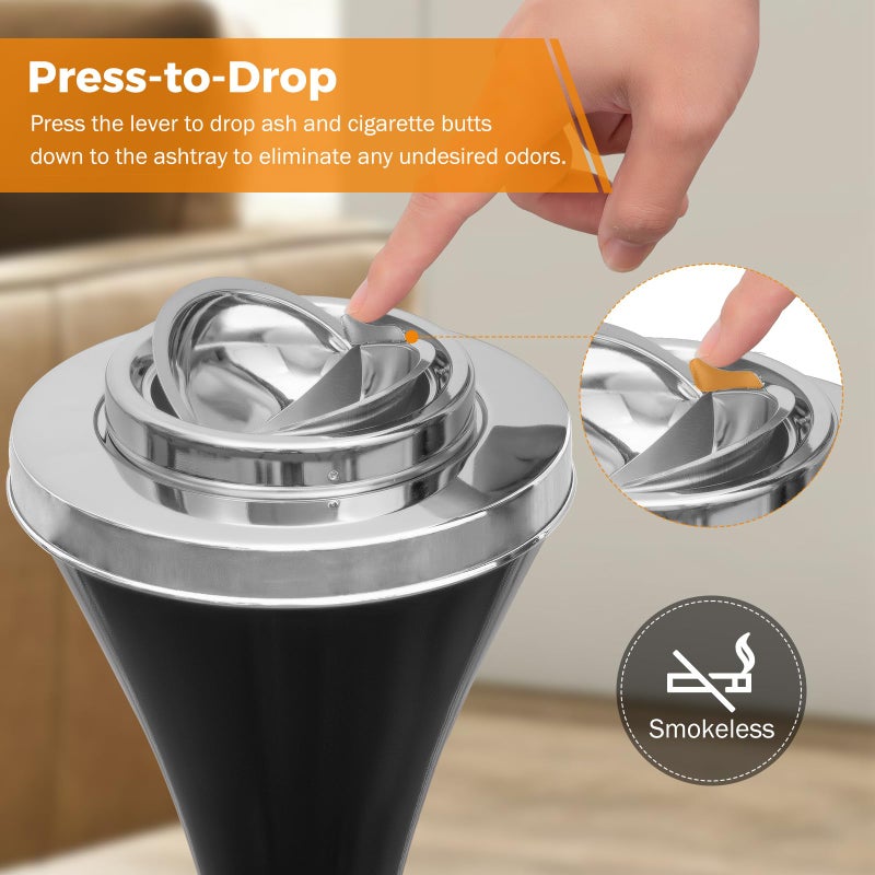 BEAMNOVA Floor Ashtray For Cigarettes Outdoor Indoor Hinged Lid Cigar Ashtray Stand Self-Cleaning Black - Image 3